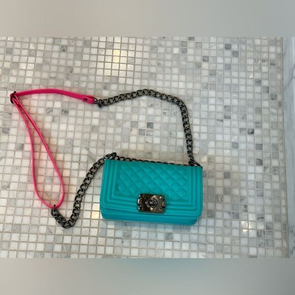 American Jewel Quilted Turquoise Pink Silicone Crossbody Purse - Picture 2 of 13